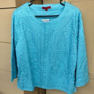 Elegant Blue Textured Women's Blazer